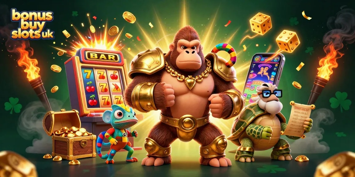 Experience thrilling gameplay with bonus buy slots uk, featuring gorilla king and slot machine excitement.