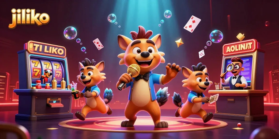 Experience jiliko's vibrant casino scene with hyenas, golden slots, and playful gaming elements.