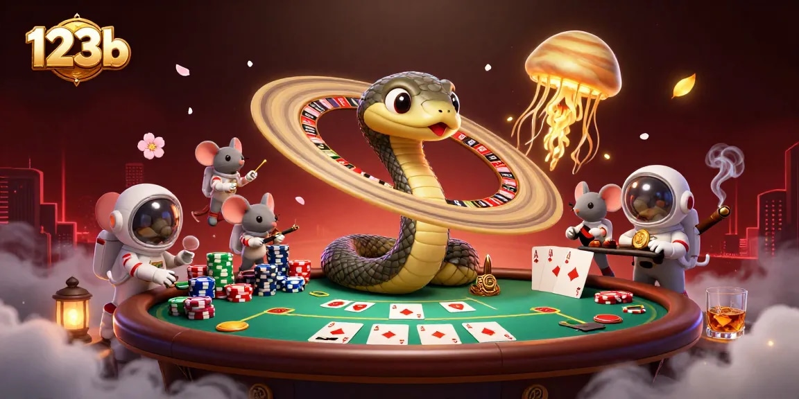 Experience exciting gameplay with 123b's vibrant cosmic casino scene full of action and betting.