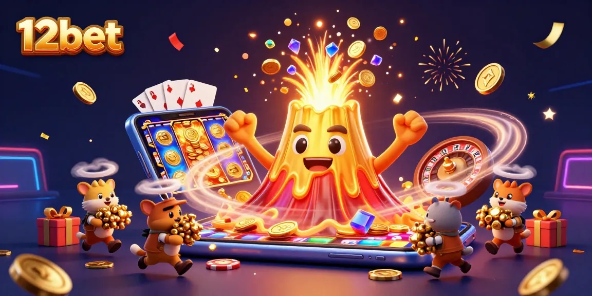 Trải nghiệm đặt cược hấp dẫn tại 12bet với hình ảnh sống động từ slot game và kho báu.