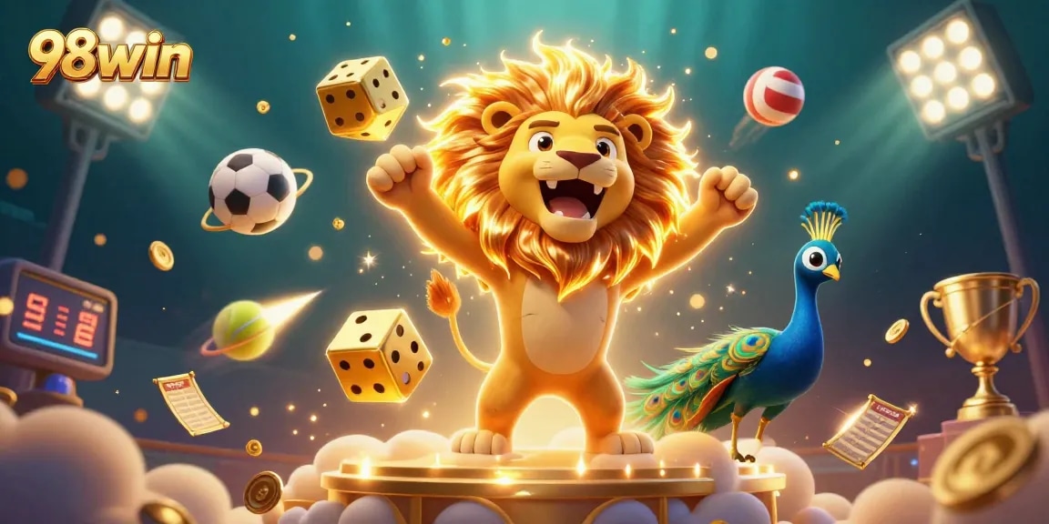 Engage with 98win's vibrant casino experience featuring dynamic sports elements and captivating characters.