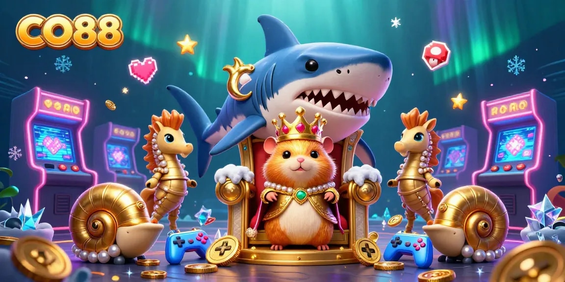 Experience thrilling gaming at CO88 with a vibrant underwater casino scene filled with animated characters and colorful gaming elements.