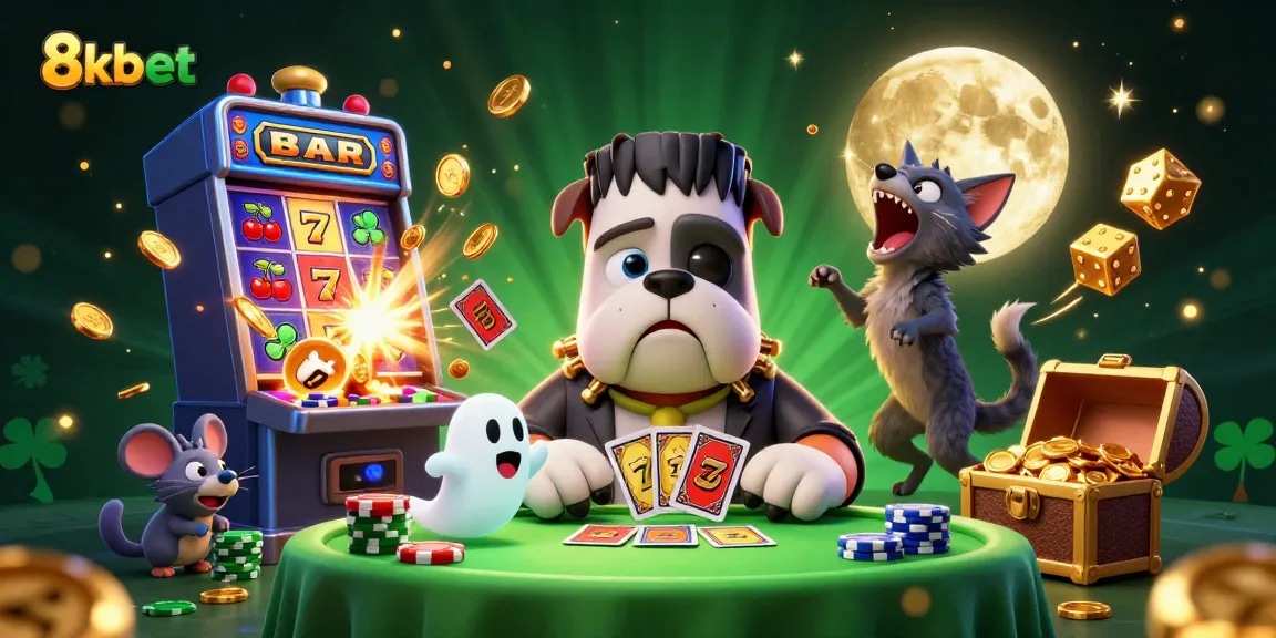 Engage with thrilling 8kbet action at a vibrant casino scene featuring whimsical cartoon characters.