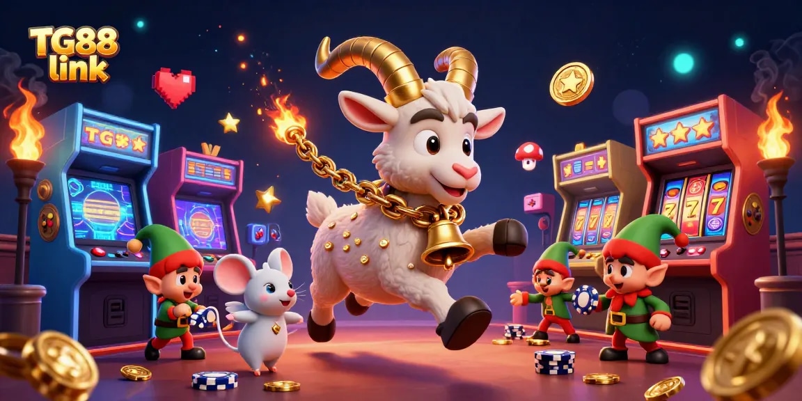 Engage with TG88 link at a lively, festive casino featuring cartoon characters in a vibrant gambling scene.