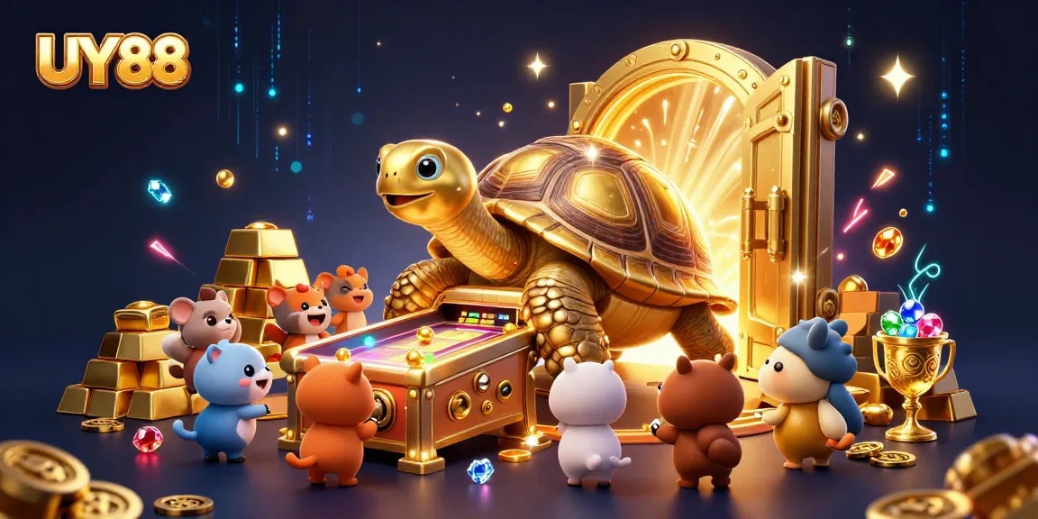 Engage in exciting gameplay at UY88 with vibrant 3D illustrations of golden treasures and fun characters.