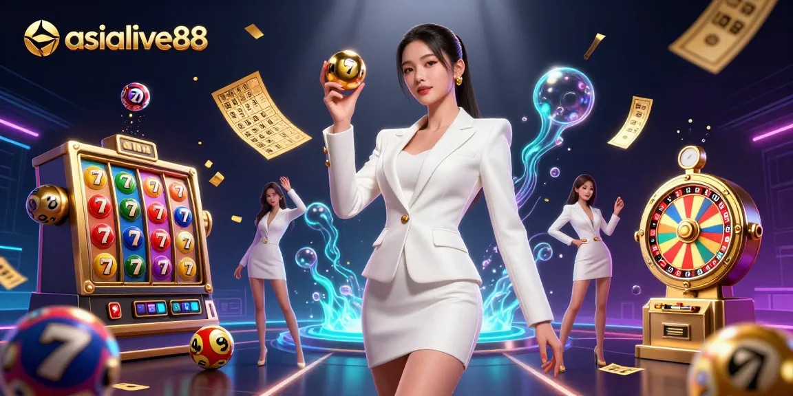 Experience the excitement of asialive88 with a vibrant 3D casino scene featuring dynamic gaming elements.
