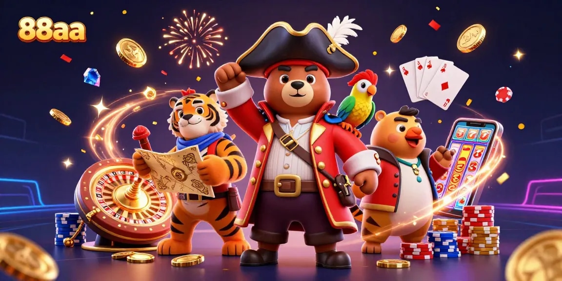 Experience 88aa's thrilling online casino with dynamic characters and vibrant gaming elements.