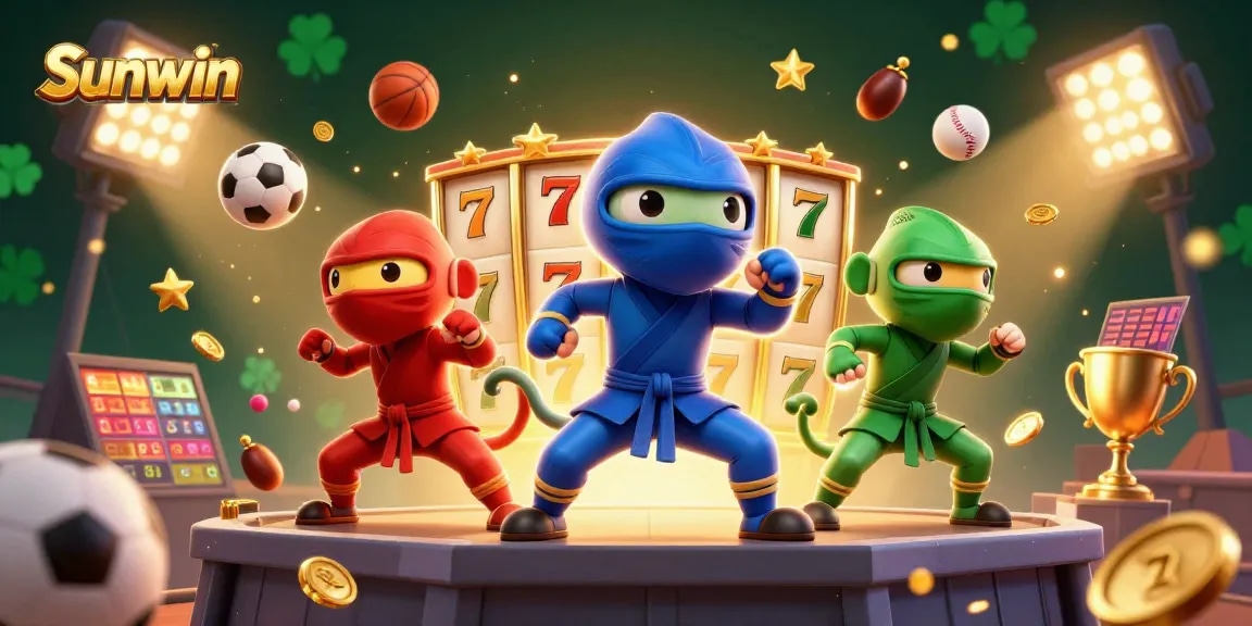 Experience thrilling gaming with Sunwin's dynamic casino elements and vibrant chameleon ninjas illustrating jackpot excitement.