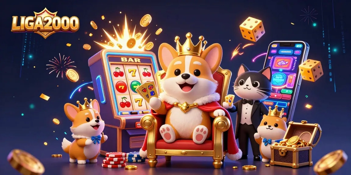 Rasakan kemenangan besar dengan LIGA2000 yang menampilkan corgi kerajaan dan mesin slot yang berwarna-warni dalam aksi.