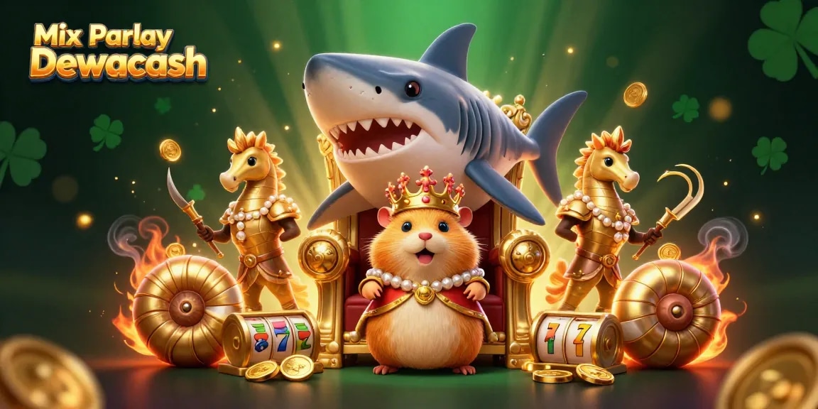 Experience thrilling slots and bets with Mix Parlay Dewacash in a vibrant casino illustration.