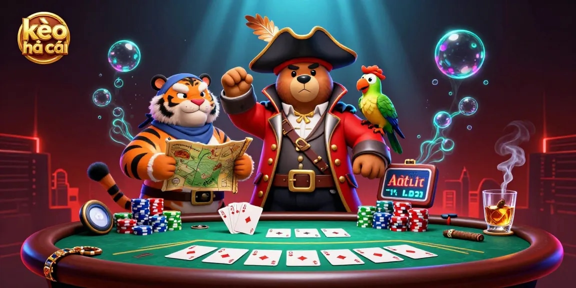 Bet on kèo nhà cái with a vibrant 3D pirate-themed poker scene showcasing characters and game elements.