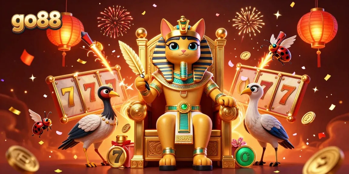 Experience the thrill of go88 with vibrant slot reels and rich casino elements in a stunning illustration.