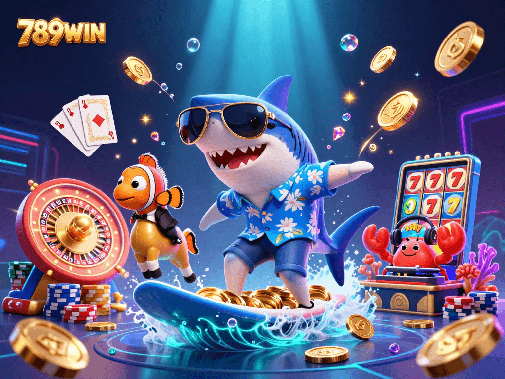 Experience thrilling gaming with 789WIN's vibrant underwater casino scene featuring sparkling treasures and lively characters.