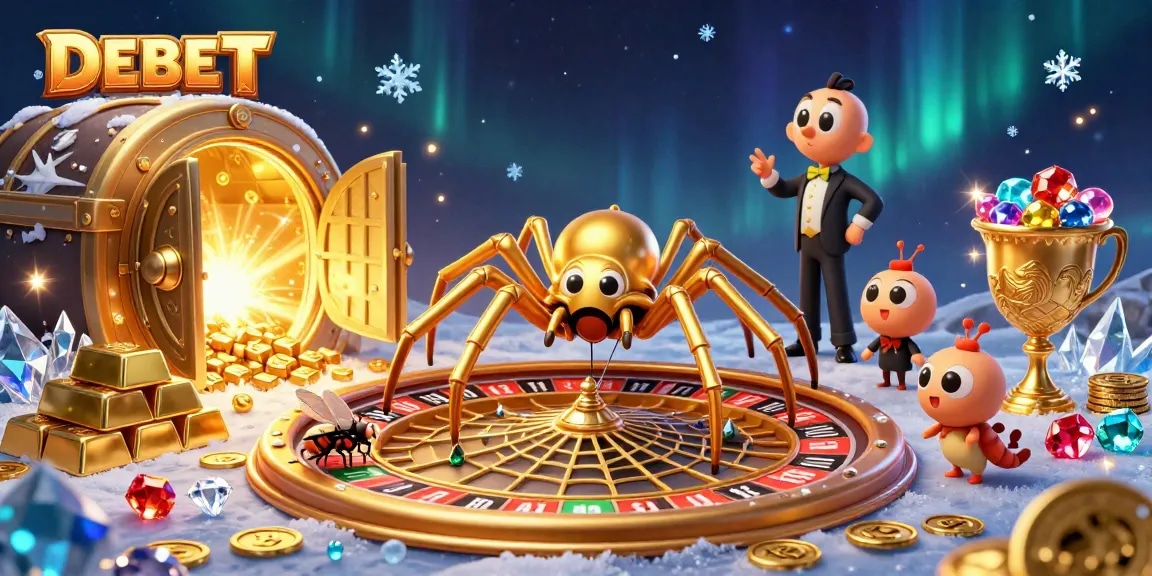 Experience thrilling gaming with DEBET's captivating casino atmosphere featuring unique characters and vibrant elements.
