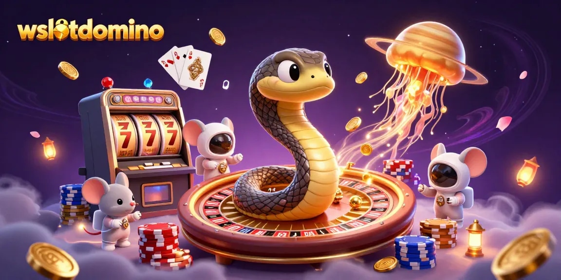 Wslotdomino menampilkan fitur slot yang menarik dalam ilustrasi 3D kasino dengan banyak elemen menarik.