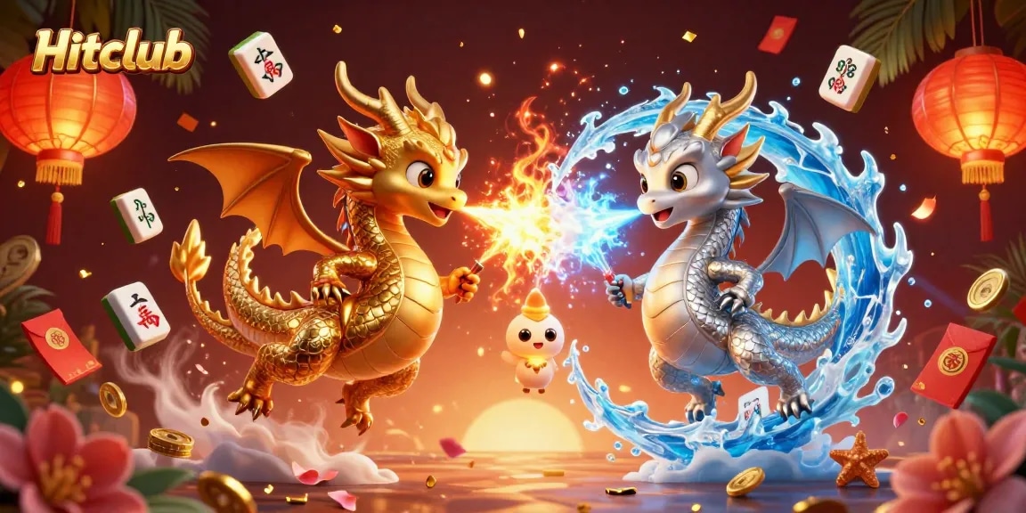 Experience thrilling gaming action at Hitclub with dynamic dragons and festive casino elements.