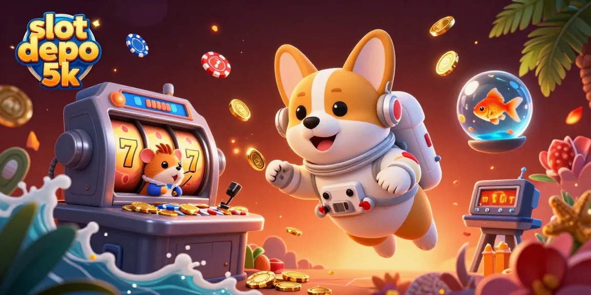 Experience the thrill of winning at slot depo 5k with dynamic slot reels and playful characters in a vibrant casino!