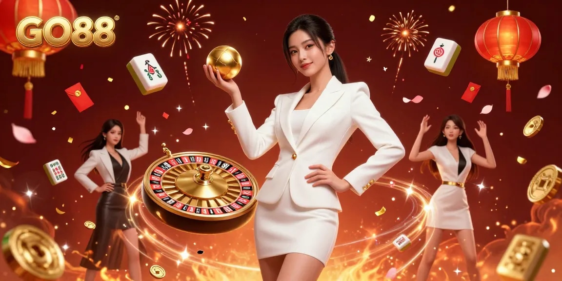 Experience the excitement of gaming at GO88 with our vibrant and dynamic casino illustration.