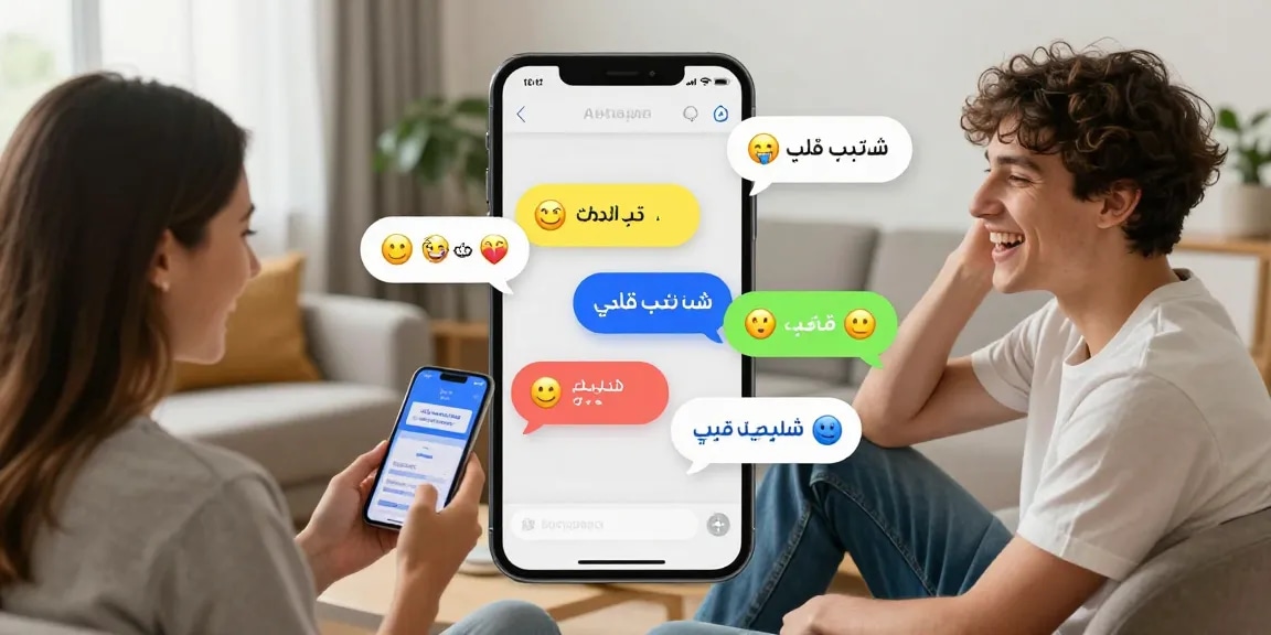 Young adults engaged in a vibrant chat conversation through شات تعب قلبي, showcasing a lively and cozy atmosphere.