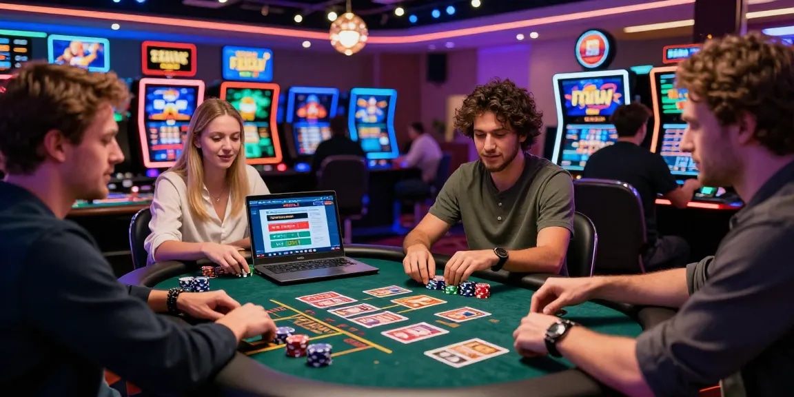 Exciting players enjoying classic games and credit card casinos options in a vibrant online casino setting.