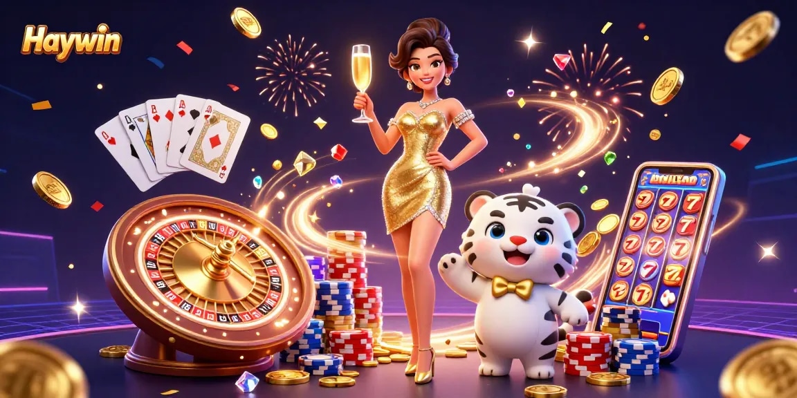 Play and win big with Haywin at this vibrant online casino illustration featuring exciting games.