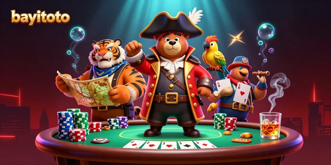 Engage in exciting gambling with bayitoto, featuring a dynamic casino scene with vibrant characters.