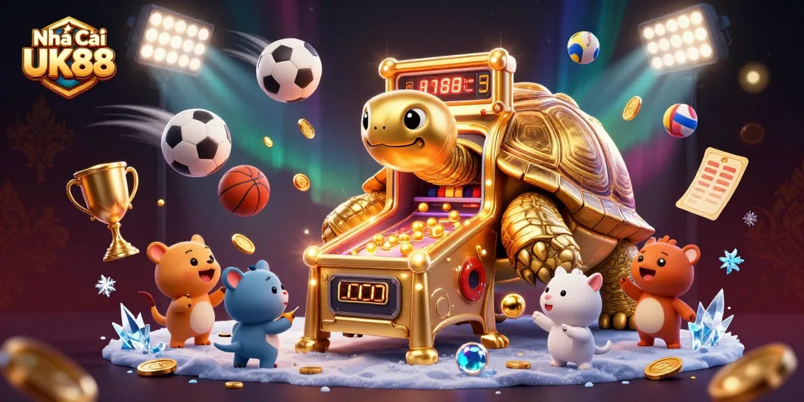 Experience exciting gameplay at Nhà Cái UK88 with a vibrant digital casino scene featuring animals and sports elements.