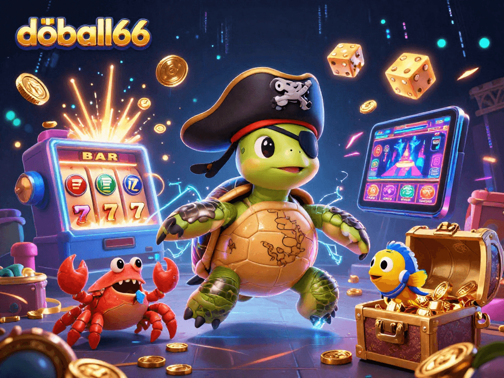 Experience thrilling moments on doball66 with a vibrant 3D digital illustration showcasing captivating casino elements.