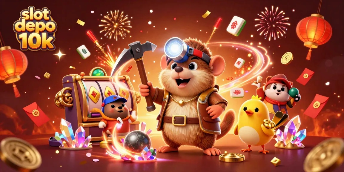 Engage with slot depo 10k through this vibrant illustration of a treasure hunter mole in a casino setting.