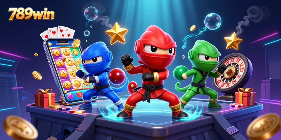 Experience thrilling gameplay at 789win with a dynamic scene featuring colorful casino elements.