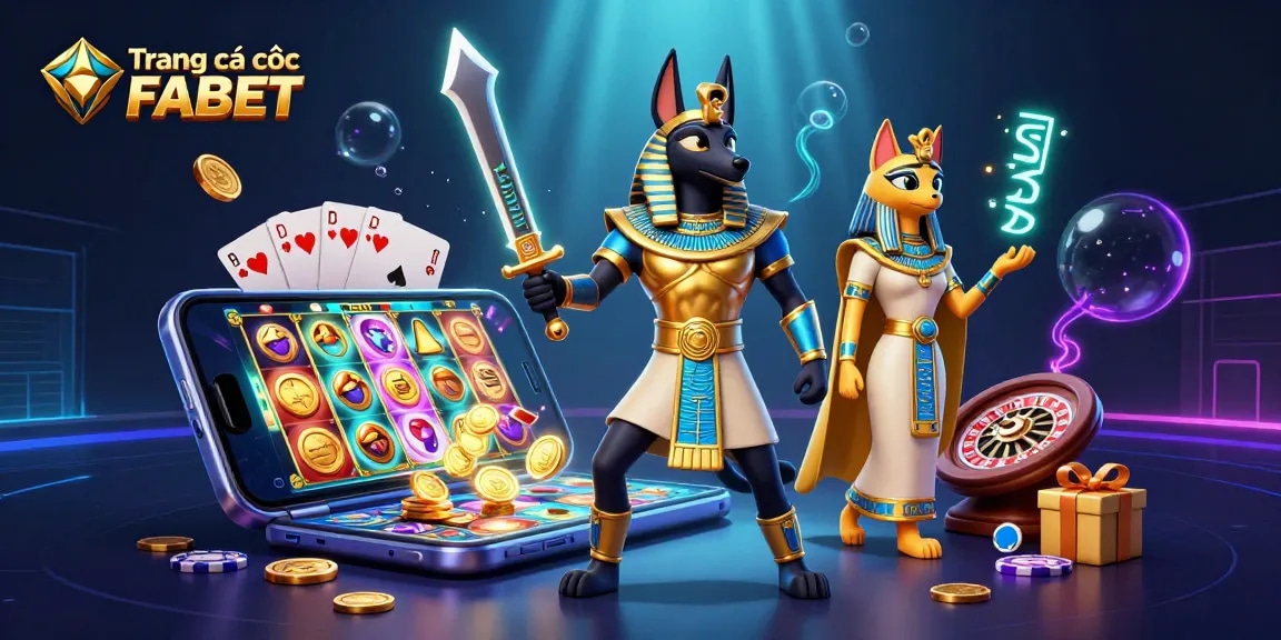Engage in exciting gaming at Trang cá cược FABET with a vibrant casino scene featuring legendary characters.
