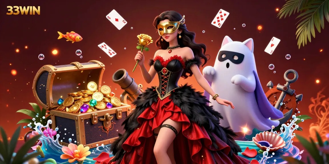 Engage in thrilling gameplay at 33WIN with a stunning 3D illustration of a glamorous casino scene.