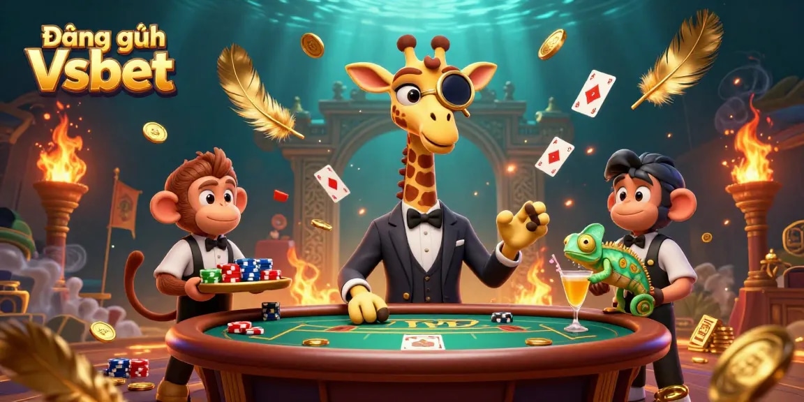 Engage in thrilling gaming with Đăng ký Vsbet featuring dynamic characters in a vibrant casino scene.