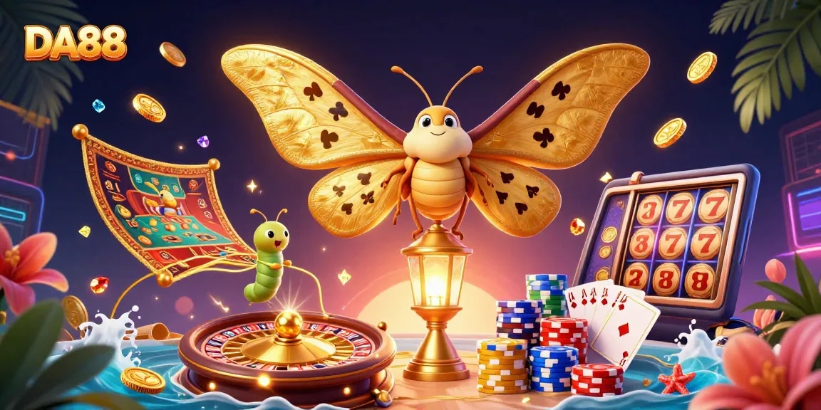 Experience the thrill of DA88 gameplay with vibrant casino scenes illuminated by golden elements.