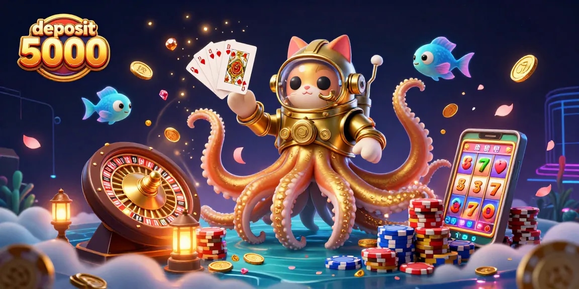Engage with deposit 5000 excitement through a vibrant casino fantasy scene featuring iconic gaming elements and characters.