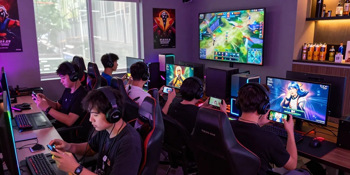 Engaged players enjoying the 666W Game app in a vibrant gaming lounge.