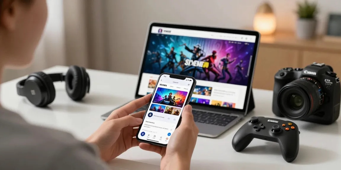 Pengguna menikmati aplikasi 91dewa di smartphone dengan lingkungan yang nyaman dan dekorasi modern.