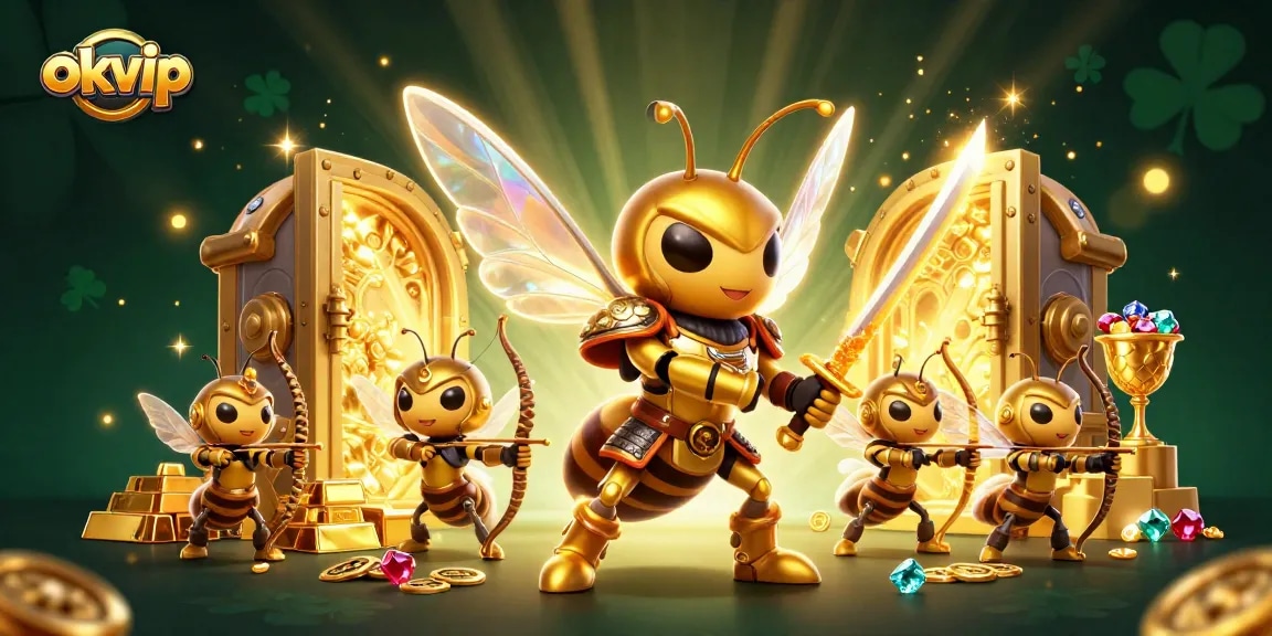 Experience thrilling gameplay with okvip in a vibrant, action-packed 3D casino fantasy scene.
