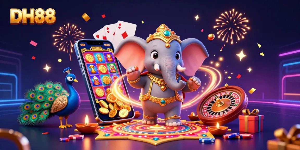 Engage in exciting gameplay at DH88 with vibrant casino action featuring elephants and slot games.