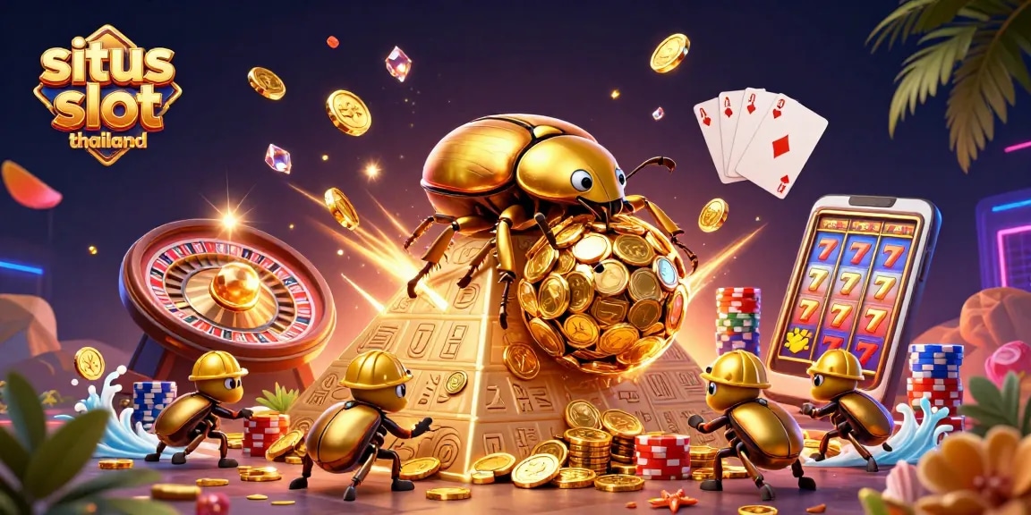 Experience exhilarating wins at situs slot thailand with a vibrant illustration of golden coins and thrilling casino action.