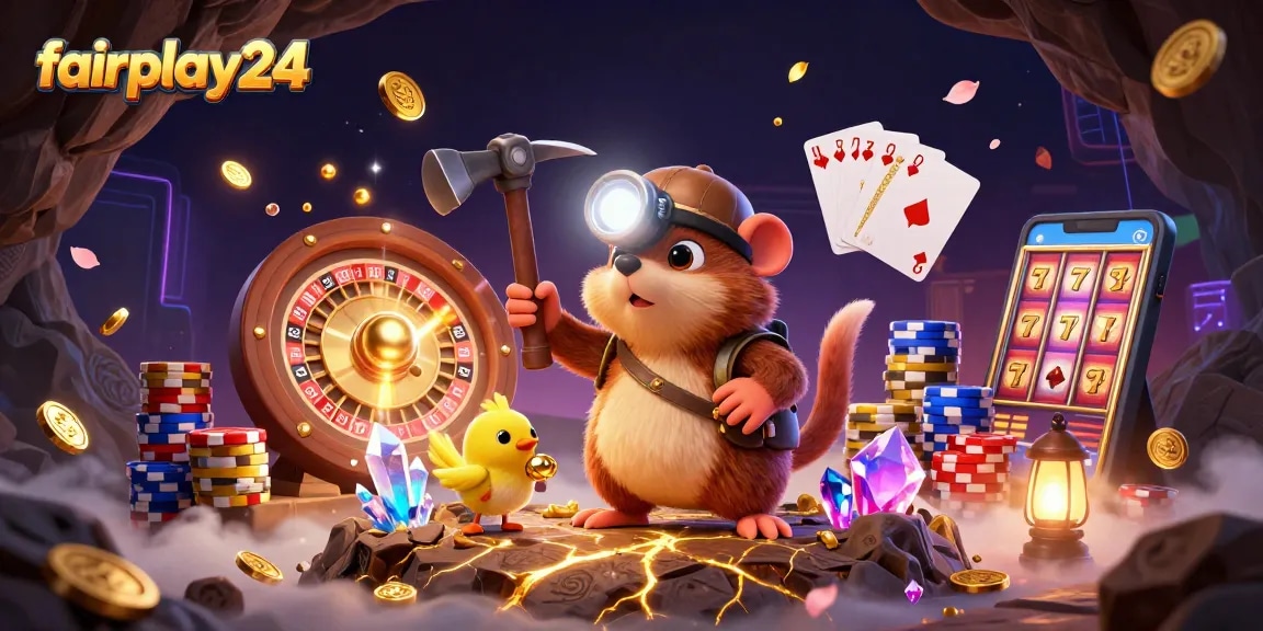 Experience thrilling betting action with fairplay24 in vibrant casino-themed 3D illustration.