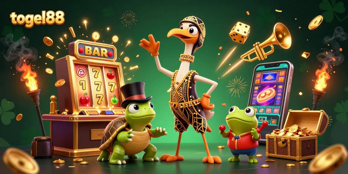 Experience the thrill of togel88 with a dynamic 3D illustration featuring vibrant casino elements.
