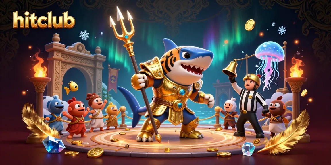 Engage in thrilling gaming at hitclub featuring a ferocious shark amidst an underwater colosseum.