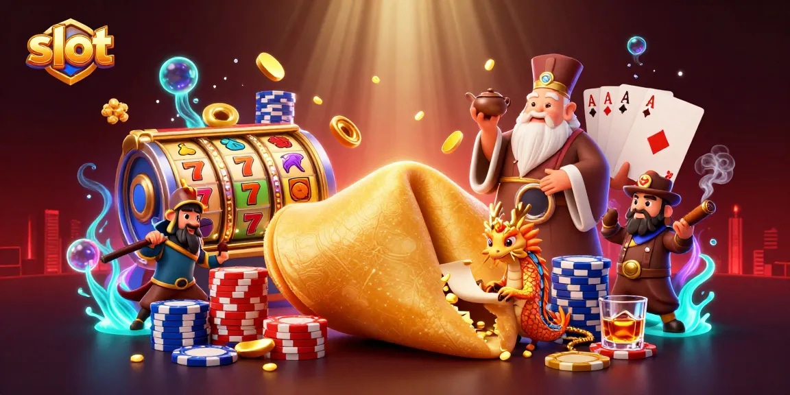 Win big with slot reels featuring lucky symbols and vibrant characters in a dynamic casino scene.