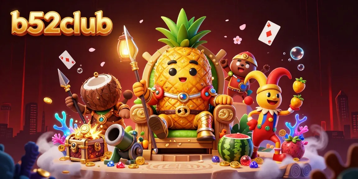 Play vibrant casino games with b52club in this energetic carnival scene featuring unique characters.