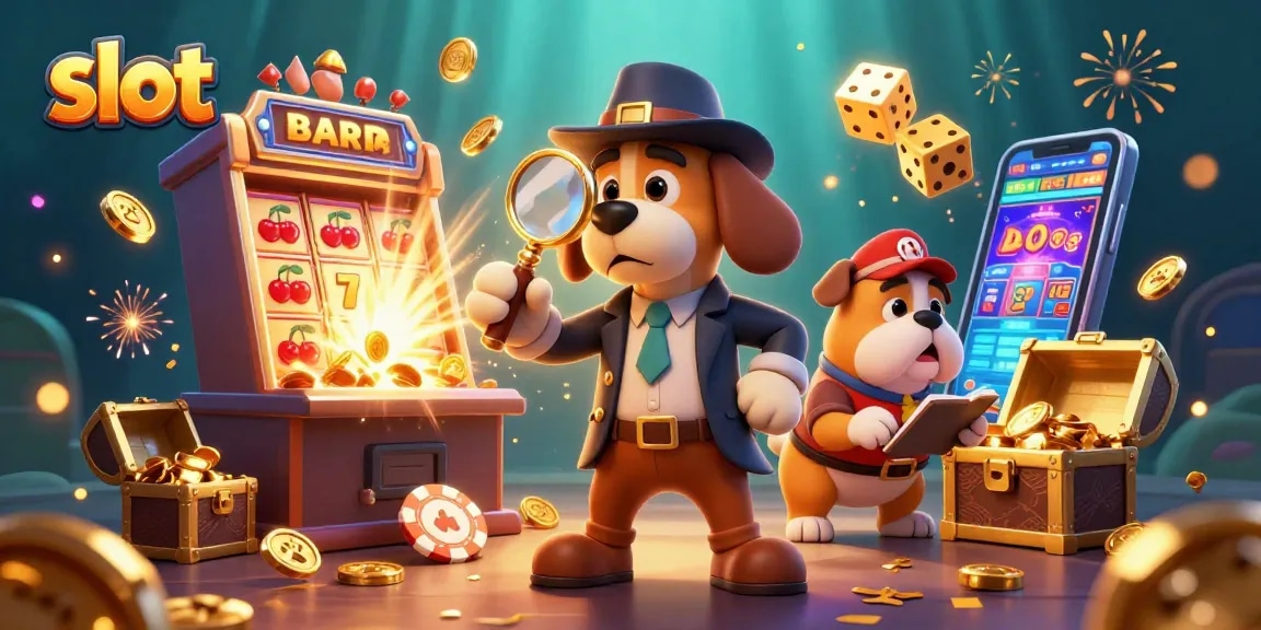Spin the exciting slot machine while the detective uncovers clues in this vibrant casino adventure.