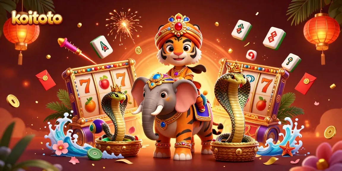 Engage with koitoto's vibrant casino scene featuring lucky slot reels and colorful characters.
