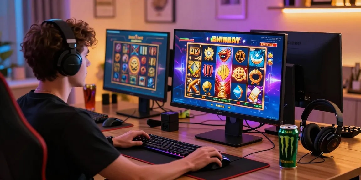 Spin Million Casino gaming setup with colourful slot graphics and immersive atmosphere.
