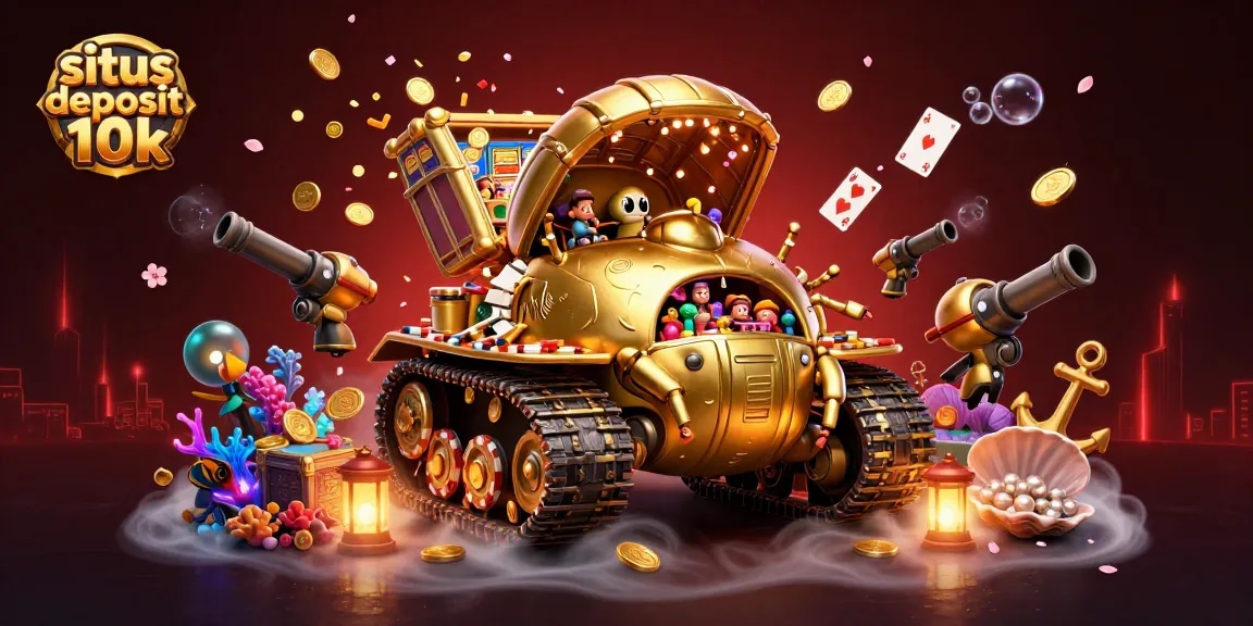 Experience the excitement of situs deposit 10k with a vibrant 3D casino scene filled with golden treasures.
