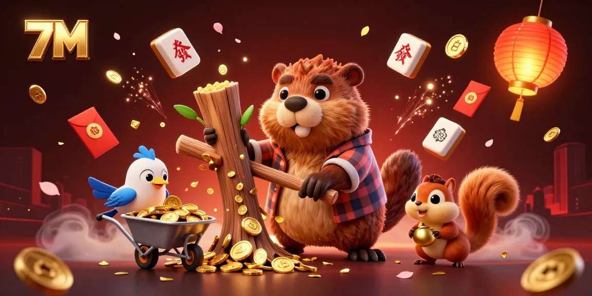Engage in thrilling betting on 7M with dynamic gold coins raining as a beaver collects winnings.
